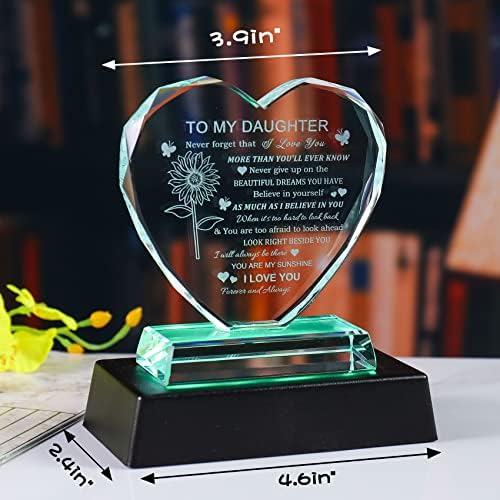 Heart-Shaped Glass Keepsake with LED Base for Daughter