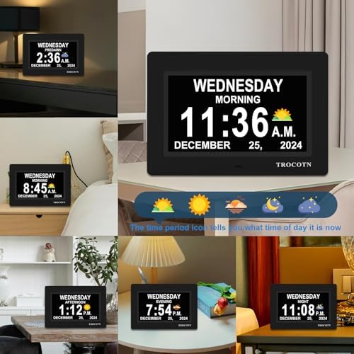 TROCOTN Dementia Clock 7 Inch Wall Display