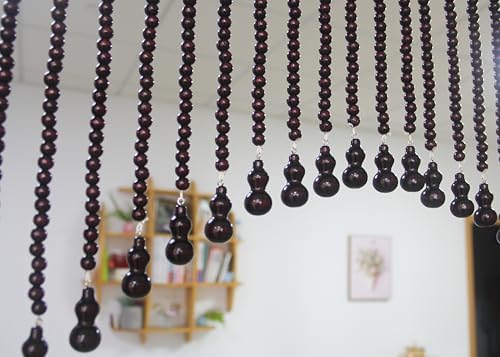 Wood Beaded Door Curtain Self-Adhesive Wine Red 25 String Boho Decor