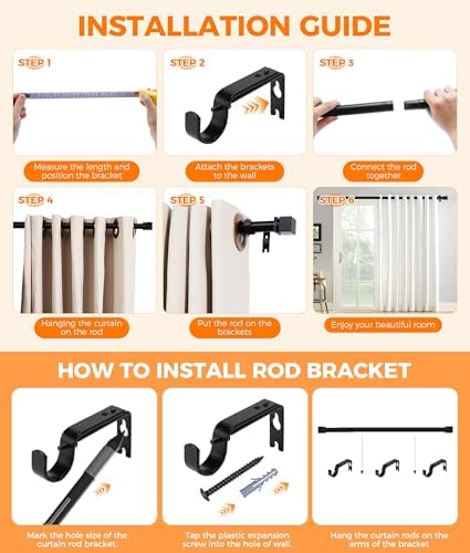 Adjustable Black Metal Curtain Rod 32-72 Inches