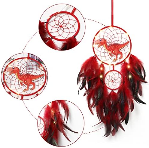 LOMOHOO Dinosaur Dream Catcher LED Light Handmade Decor for Kids Bedroom