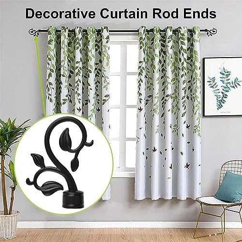 6Pcs Black Plastic Curtain Rod Caps with Leafy Branches Design