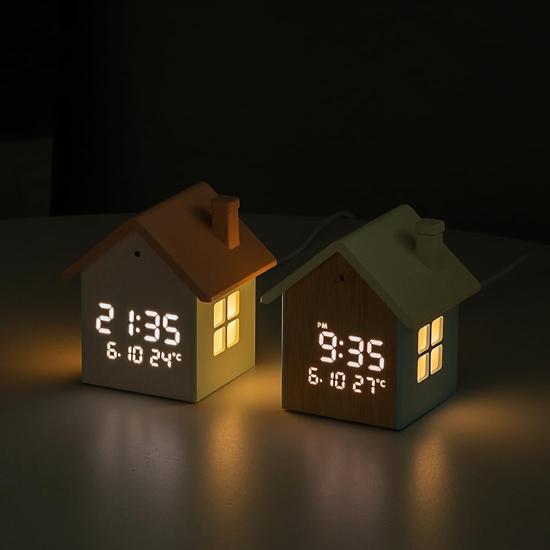 FLAITO Mood Home LED Table Clock - House-Shaped Night Light with Auto-Dimming and Snooze