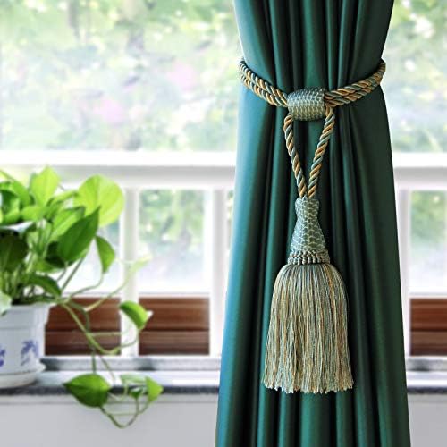 Fenghuangwu Elegant Curtain Tie Backs with Tassel 2 Pack Blue