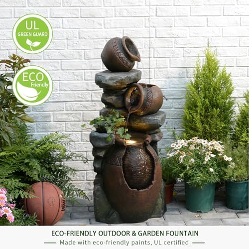 Eheuan 384 Inch 3 Tier Water Fountain with LED Light and Pump