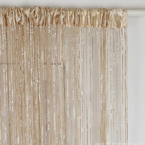 Elegant Doorway Curtain with String Hangers 2Pcs 36x79 Champagne Semi-Sheer