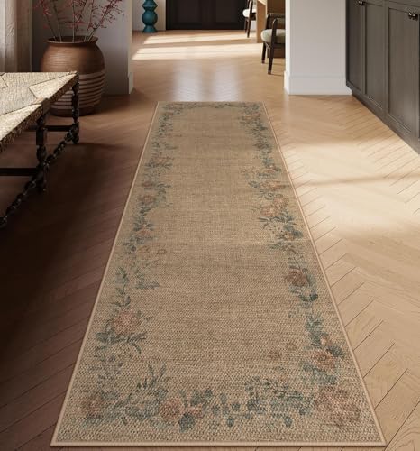 Lahome Floral Jute Runner Rug 2x8 Non Slip Indoor Outdoor