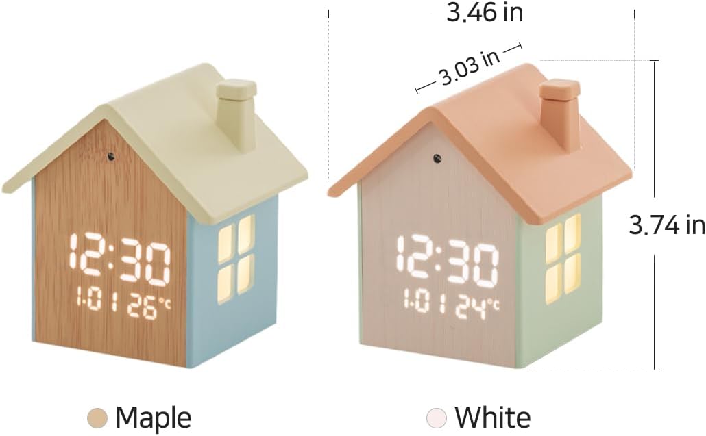 FLAITO Mood Home LED Table Clock - House-Shaped Night Light with Auto-Dimming and Snooze