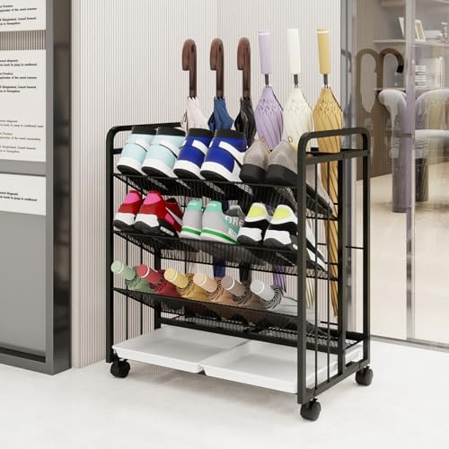 Natwind Umbrella Holder with Wheels for Entryway Commercial Use Black