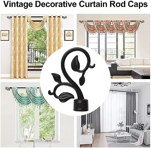 6Pcs Black Plastic Curtain Rod Caps with Leafy Branches Design