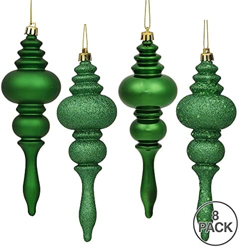 Vickerman 7 Inch 4-Finish Finial Ornament 8 Pack
