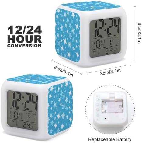 Light Blue Star Alarm Clock with 7 Color Changing Modes