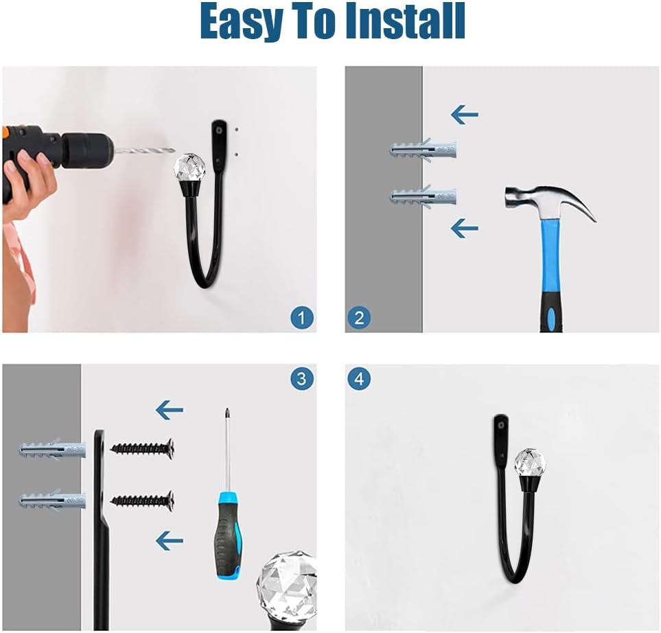 Crystal Decorative U-Shaped Curtain Holdback Copper Finish with Glass Ball Finial Wall Mounted 2-Pack