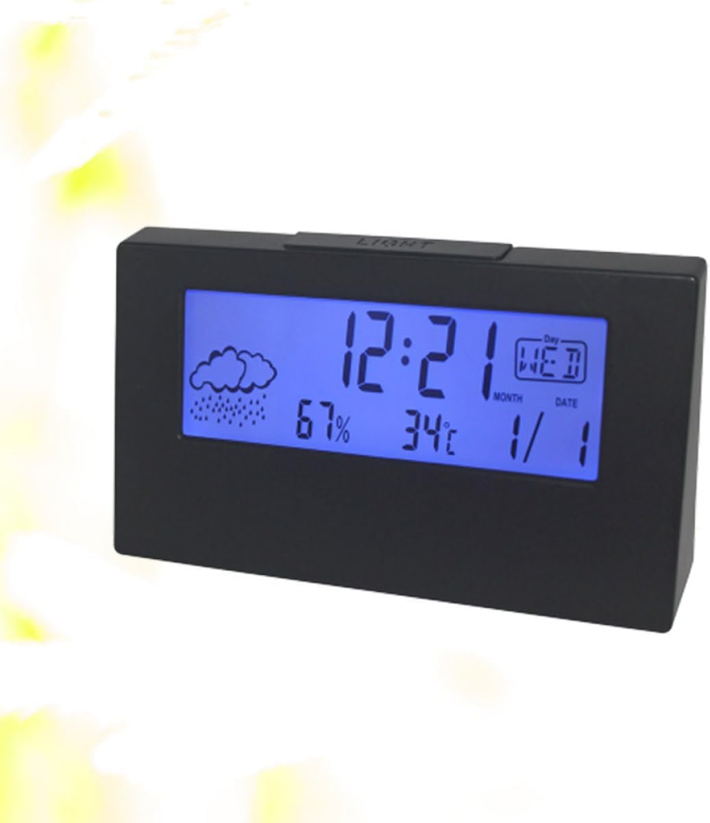 VOSAREA LCD Weather Display Alarm Clock with Humidity Black