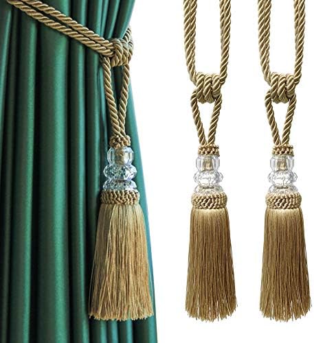 Fenghuangwu Golden Tassel Curtain Tiebacks 2 Pack Elegant Home Decor Holdbacks