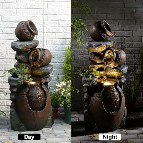 Eheuan 384 Inch 3 Tier Water Fountain with LED Light and Pump