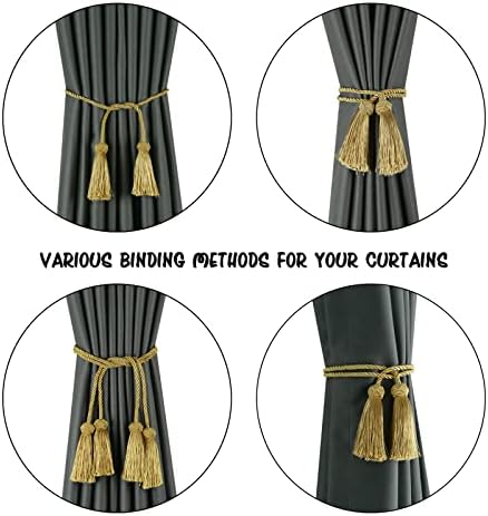 BEL AVENIR 4 Pack Gold Curtain Tiebacks with Tassels