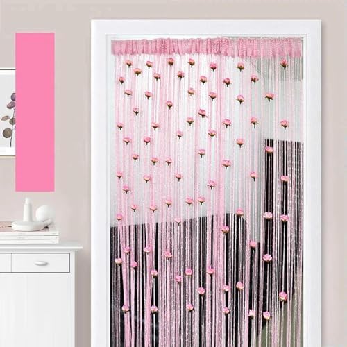 Pink Rose String Curtain for Doors and Windows