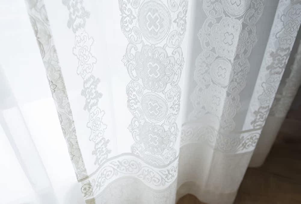 Simple Solid Color Retro Jacquard Embroidery Sheer Curtains 1 Panel
