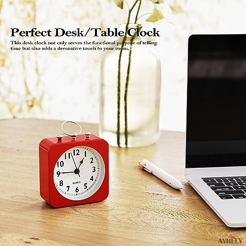AYRELY Battery Operated Alarm Clock with Square Metal Case Red