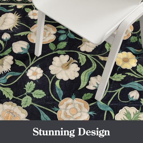 Moynesa Floral Hallway Runner Rug 6ft Non-Slip Black
