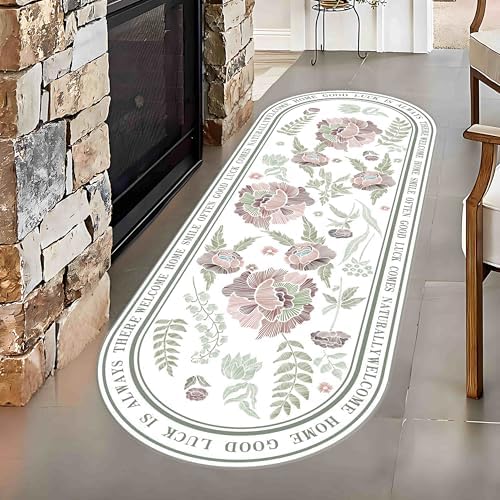 Oval Aisle Area Rug 2x7ft Vintage Floral Pattern Carpet for Home Living Room