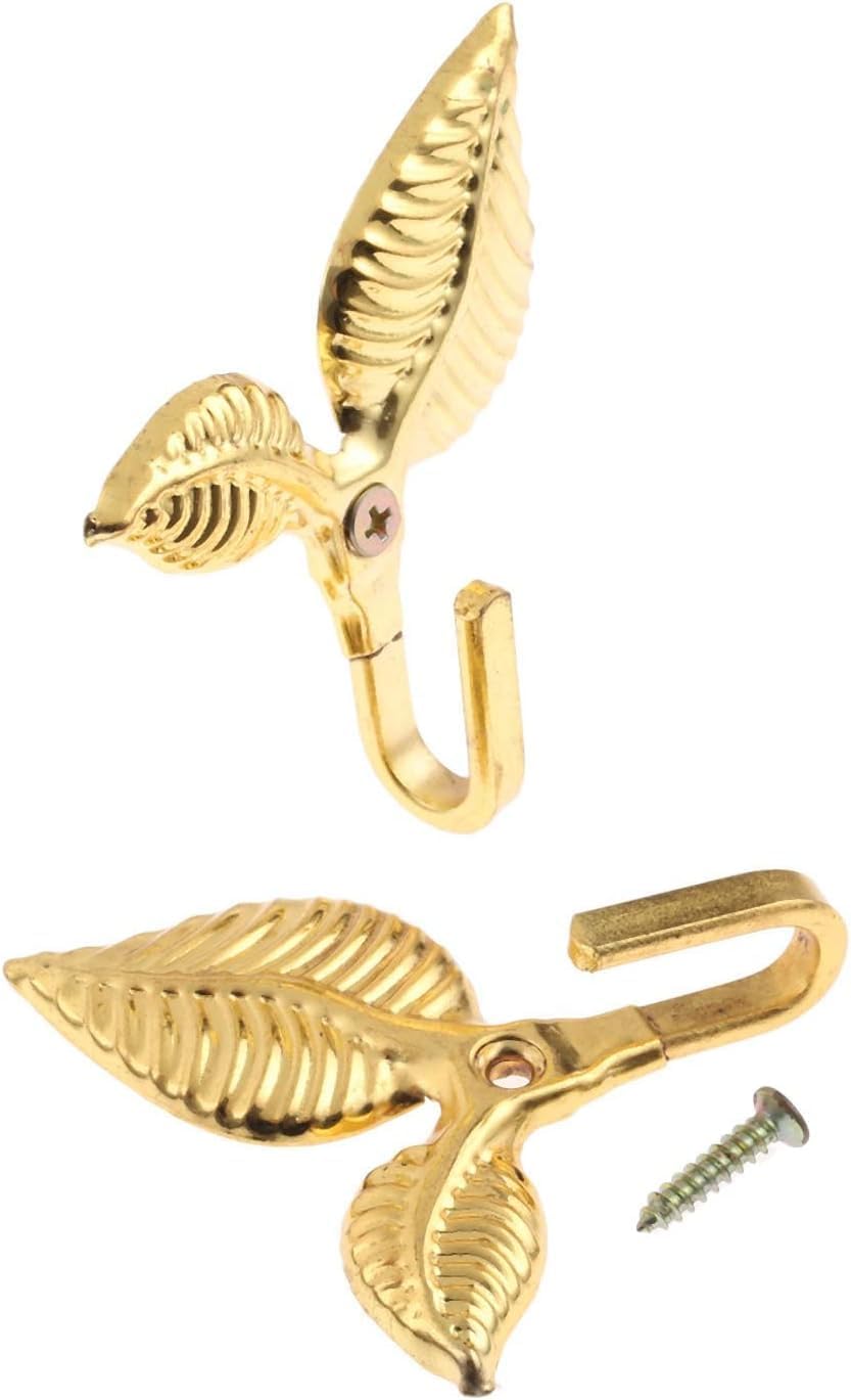 4Pcs Curtain Holdbacks Tieback Hooks Gold Vintage Leaf Design Multi Function Wall Hook