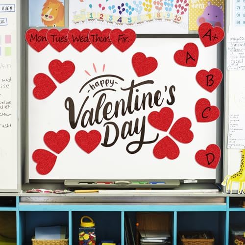 Red Glitter Heart Cutouts with Glue Points for Bulletin Board Decor