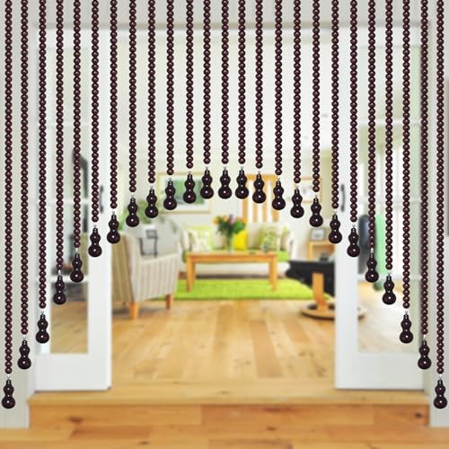 Wood Beaded Door Curtain Self-Adhesive Wine Red 25 String Boho Decor