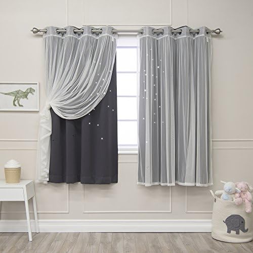 Best Home Fashion uMIXm Tulle Curtains with Star Cut Out - 52 W x 63 L - 2 Panels