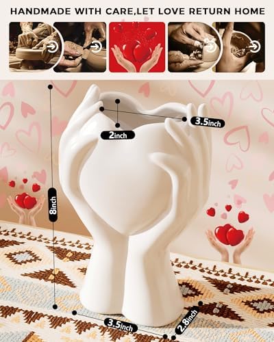 Heart Hands Love White Ceramic Vase - Small