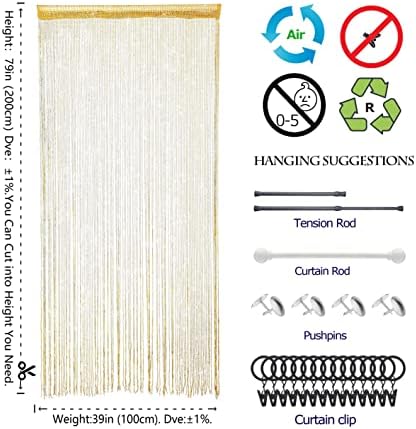Gold Beaded Curtain for Doorway and Room Divider