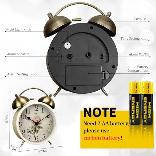 Maxspace Retro Analog Alarm Clock with Night Light