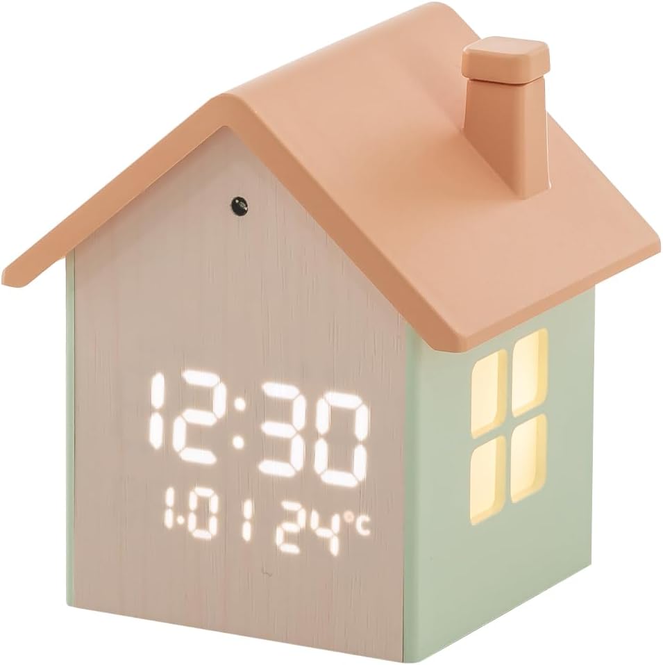 FLAITO Mood Home LED Table Clock - House-Shaped Night Light with Auto-Dimming and Snooze