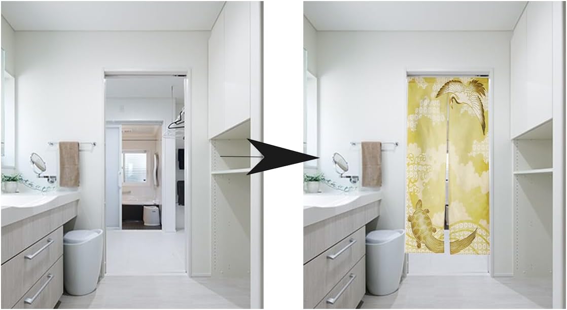 Noren Doorway Curtain with Crane Turtle Print