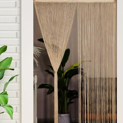 Elegant Doorway Curtain with String Hangers 2Pcs 36x79 Champagne Semi-Sheer