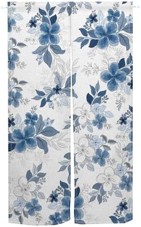 Blue Floral Noren Curtain for Home Decor
