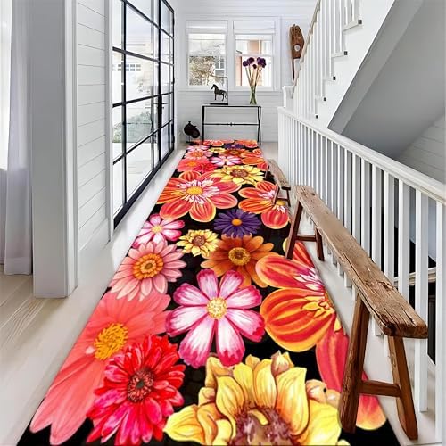 Peony Runner Rug 2x7ft Modern Bright Floral Carpet