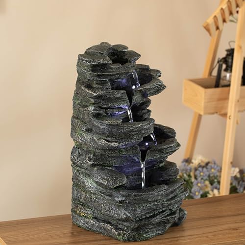 Cascading 5-Tier Electric Rock Water Fountain with LED Lights 18 In