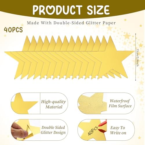 40 Pcs Gold Star Cutouts 6 Inch Double Printed Party Decor