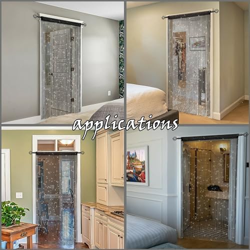 4 Piece White Beaded Curtain with Tassel Hanging Room Divider Decor Panel for Doors and Windows