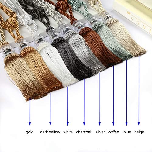 Fenghuangwu Tassel Curtain Tiebacks Elegant Crystal Holdbacks for Home Office Decor Charcoal 2P