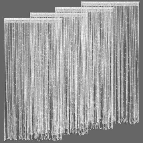 4 Piece White Beaded Curtain with Tassel Hanging Room Divider Decor Panel for Doors and Windows