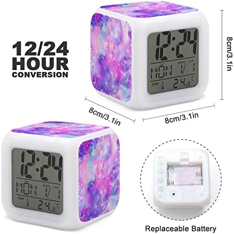 Oyihfvs Purple Pink Galaxy Stars and Crescent Moons Digital Alarm Clock