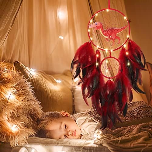 LOMOHOO Dinosaur Dream Catcher LED Light Handmade Decor for Kids Bedroom