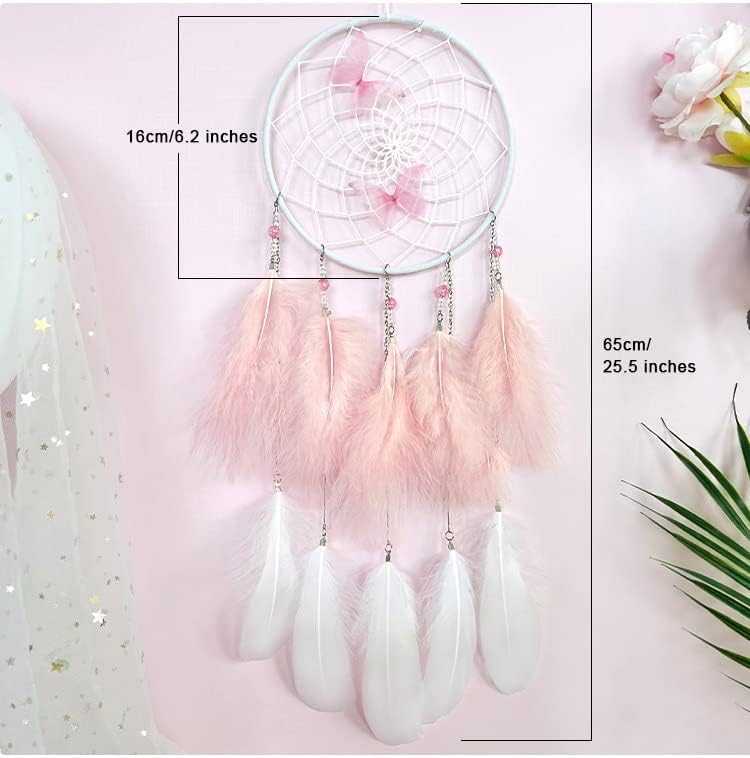 Pink Butterfly Dream Catcher Wall Decor for Girls