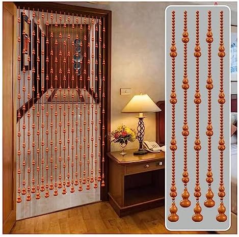 Brown Wood Beaded Curtain for Doorway and Room Divider