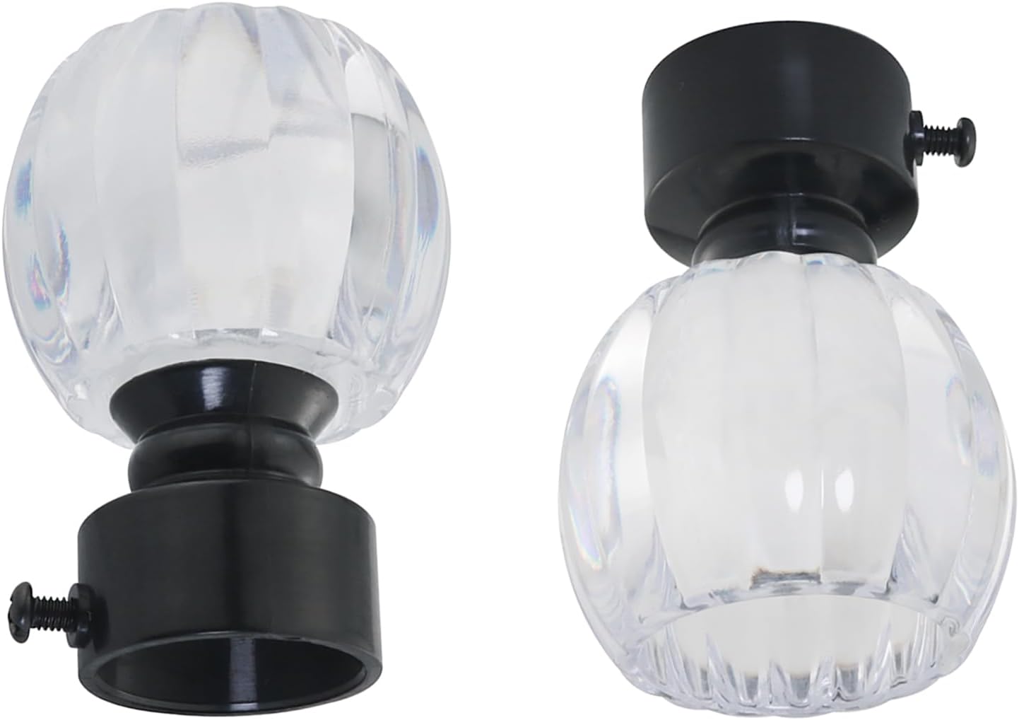 2PCS Clear Crystal Curtain Rod Ends with Adjustable Screws