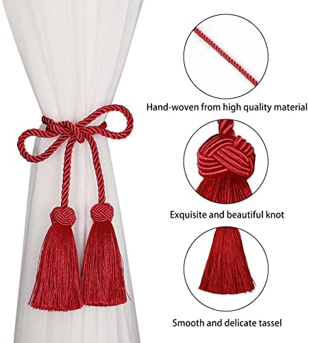 BEL AVENIR 6 Pack Decorative Curtain Tiebacks with Tassel Red
