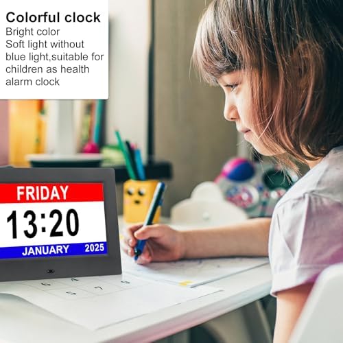 Large Black Dementia Clock with Day Date and 12 Alarms